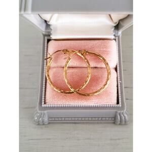 10K Gold Diamond Cut Hollow Hoop Earrings